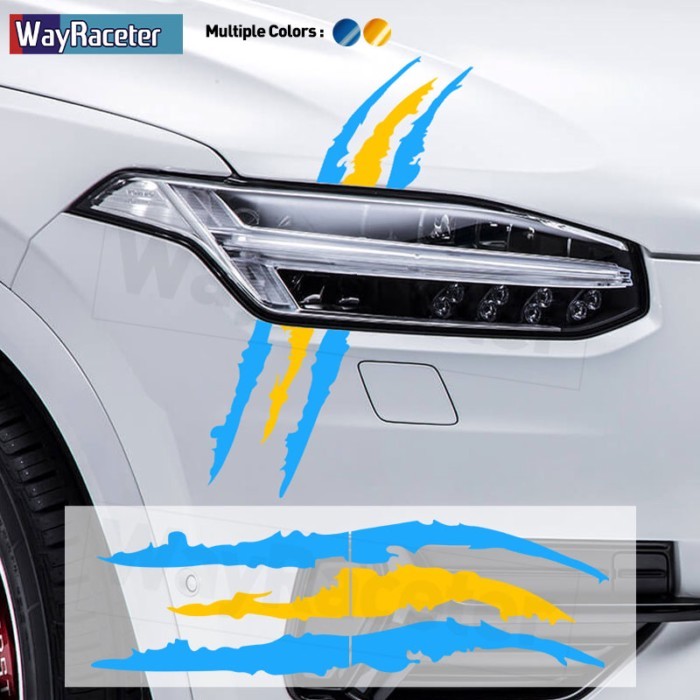 1 Pc Ghost Claw Stripes Decal Sweden Flag Car Headlight Eyebrow Sticker For Volvo V50 V60 V70 V90 S