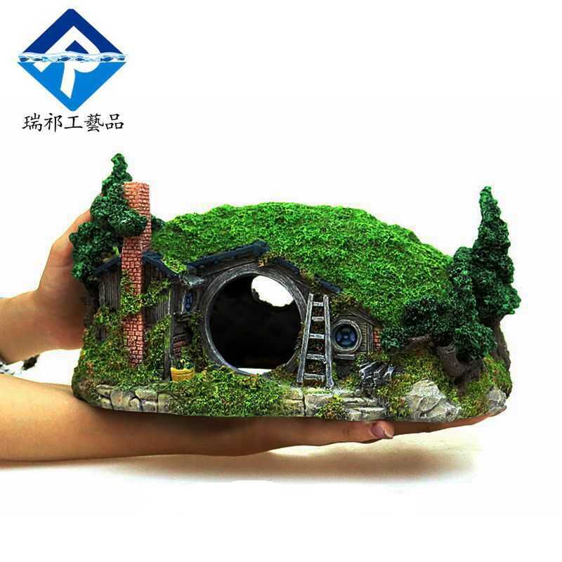 Ruki Aqua Creative ภูมิทัศน์ปราสาทเรซิ่น Hobbit House ซ่อนบ้านตกแต่งตู้ปลาเครื่องประดับ Tree House