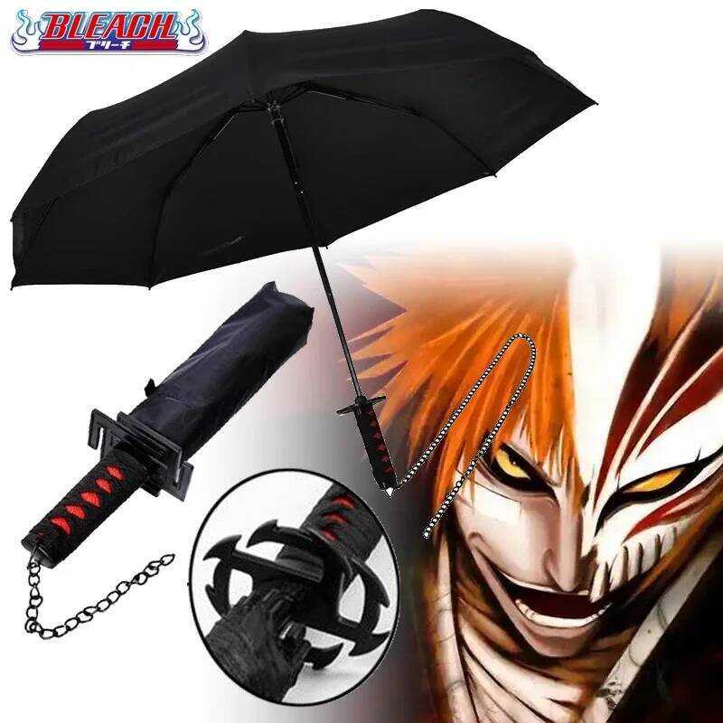ana Umbrella Fold Blocking Black Raincoa Kurosaki Ichigo Sword Japanese Katana Sabre Umbrella Anime