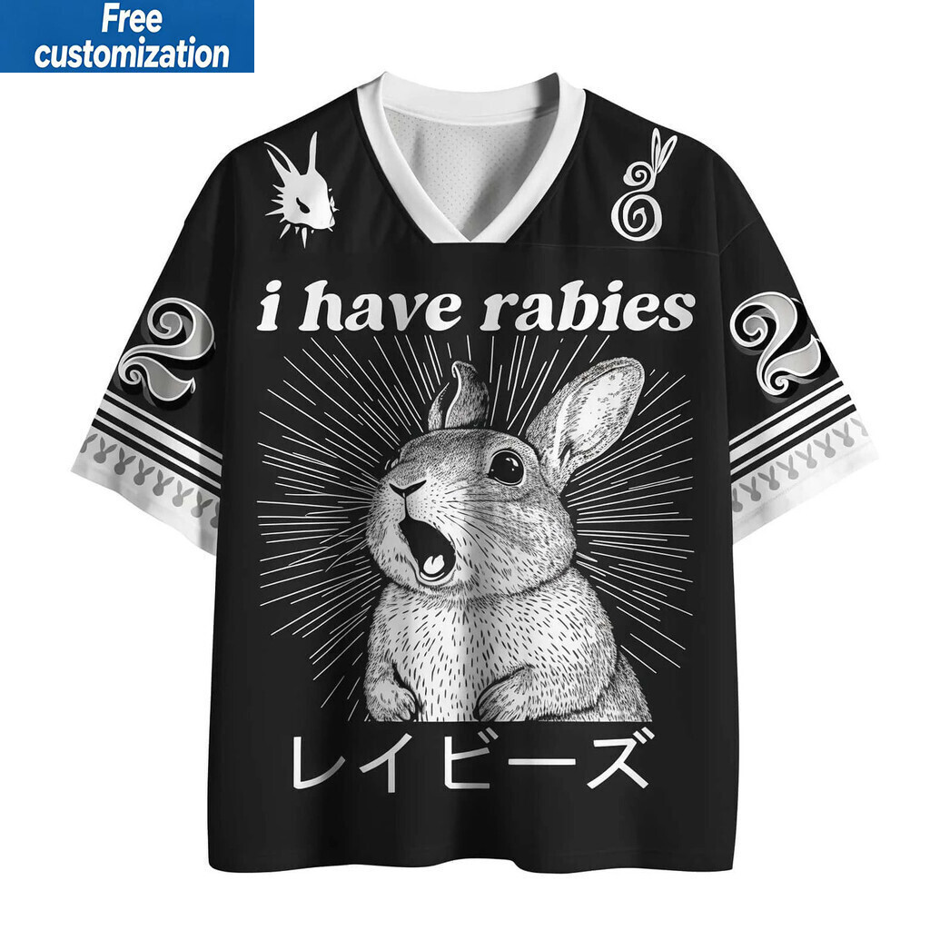 3D พิมพ์ Unisex กรีดร้องกระต่าย Rabies V คอตาข่าย Jersey แขนสั้น Breathable ฤดูร้อนตลก Street สไตล์ 