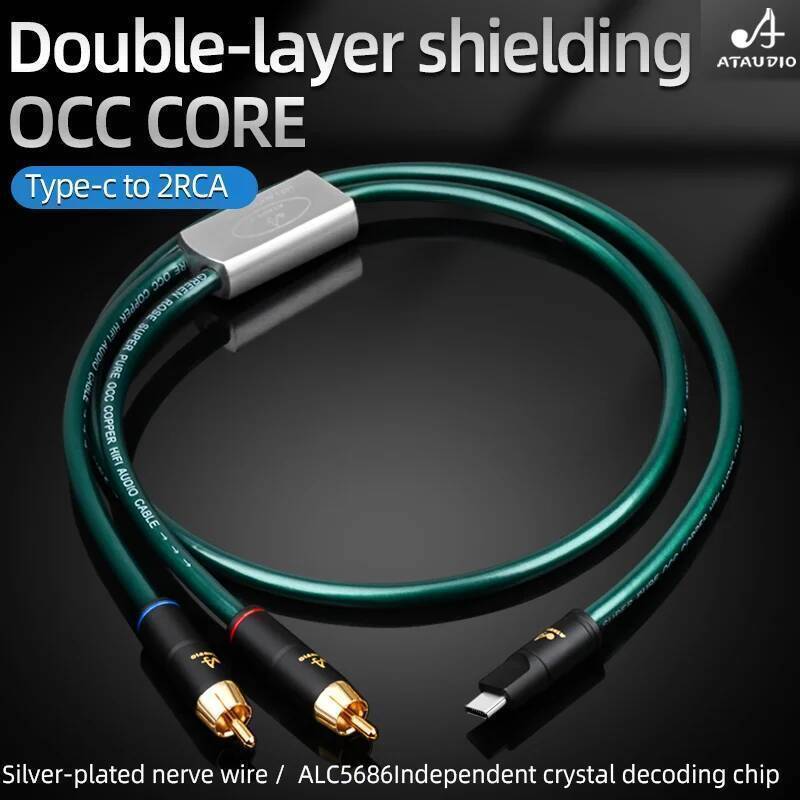 HiFi Type C ถึง 2RCA สาย 7N OCC ALC5686 Core 2RCA ชายสําหรับโทรศัพท์สายสัญญาณเสียง
