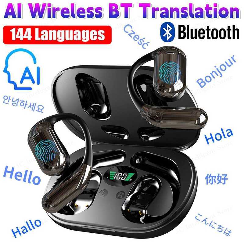 3-in-1 AI Translator หูฟัง Real-Time Translators 144 Langges vo tranator หูฟังบลูทูธไร้สายสําหรับการ