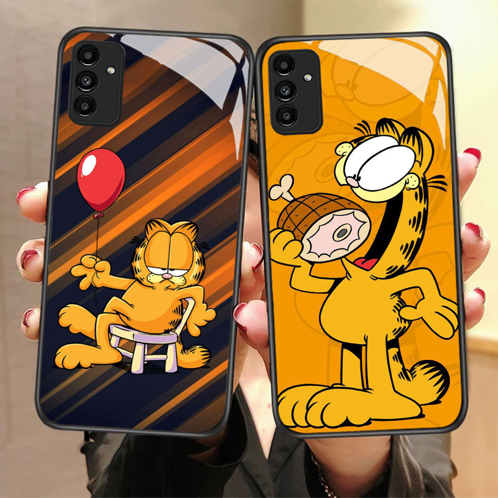 CK-58 Garfield น่ารัก HD แก้วสําหรับ Samsung A05S A35 A55 A24 A14 A15 A04S A34 A25 M15 A54 S21 FE Pl
