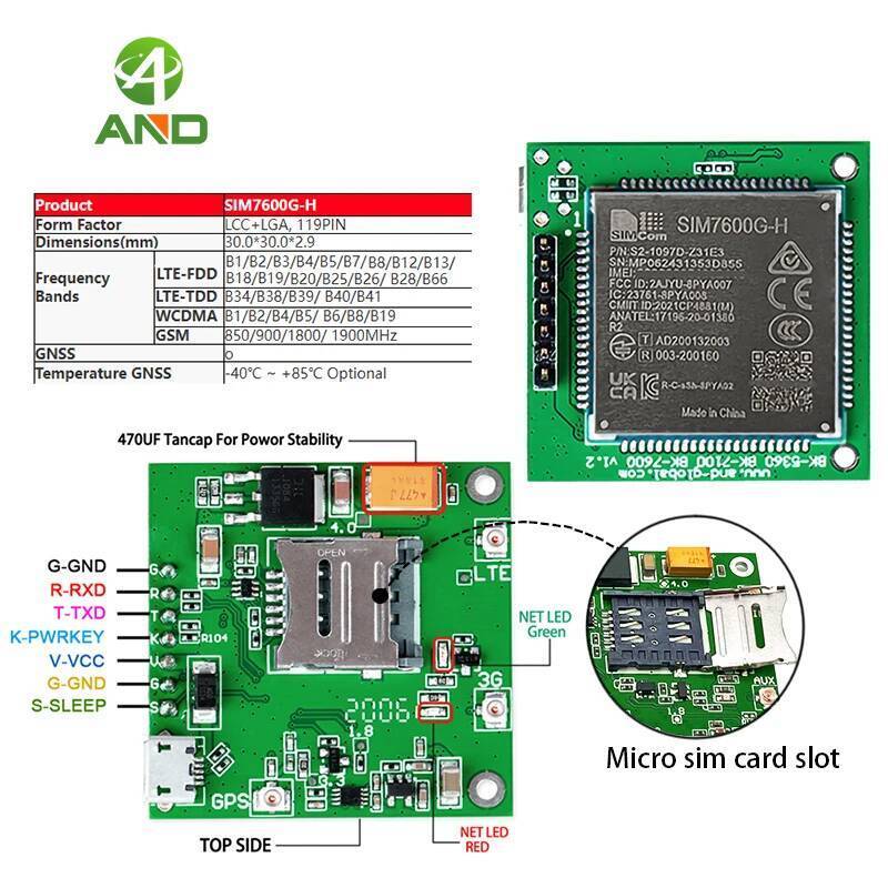 C SIM7600G H R2 Breakout Board,Mini SIM7600G-H CAT4 ชุด,SIM7600G-H โมดูลบอร์ด