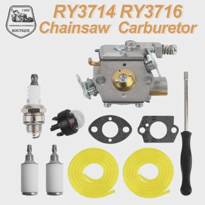 New 309376002 Carburetor W/Tune Up Kit RY3714 RY3716 Gas Chainsaw Carb Gasket Fuel Filter  Fuel Lin