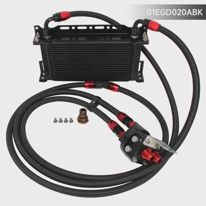 Oil Cooler 19 Row AN8 Engine + 3/4*16 & M20 Filter Relocation Adapter W/Bracket Black/Blue