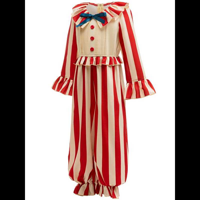 arnival Disguise Joker Cosplay Costume Red Striped Jumpsuits Boys Girls Clown Halloween Party Stage