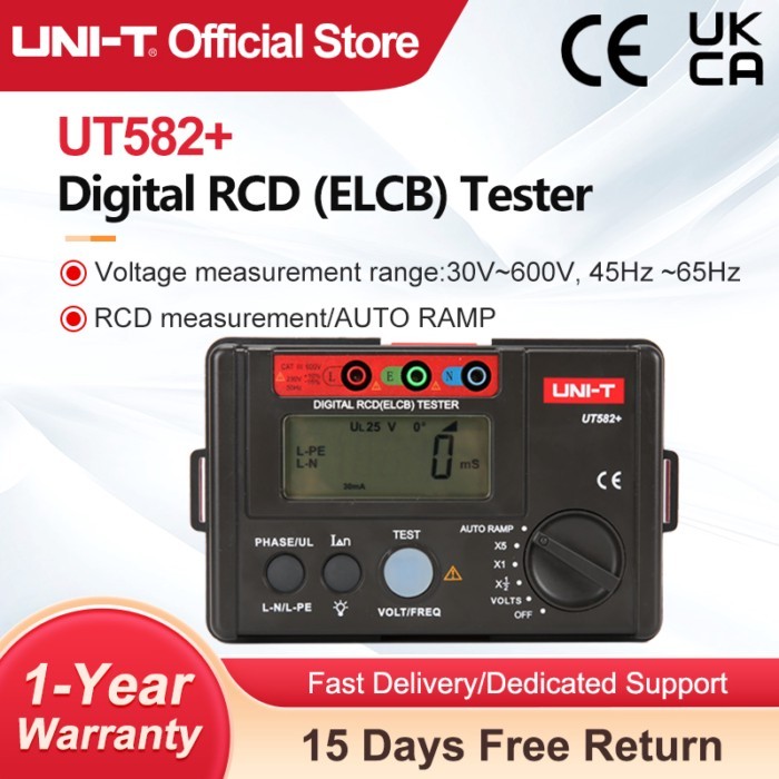 UNI-T UT582+ Digital RCD (ELCB) Tester AUTO RAMP Leakage Circuit Breaker Meter with Mis-Operation B
