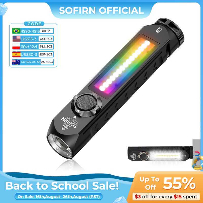 Sofirn IF24 PRO RGB Light 1800lm 340m SFT40 Buck Driver 18650 USB C ไฟฉายแบบชาร์จไฟได้น้ําท่วมจุดแม่