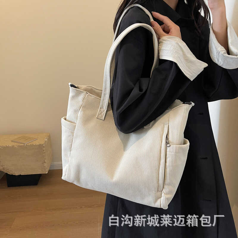 Corduroy Female Bag i ns Multi-pocket Portable Tote Fresh Literary Student Large-capacity Canvas