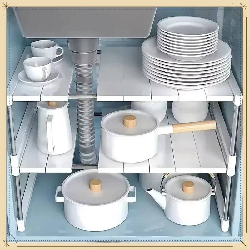 Telescopic Stackable Storage Rack Multifunctional Layered Shelf Sink Holder Wardrobe Closet Organize
