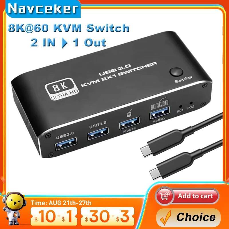Navceker HDMI 2.1 KVM Switch 4K 120Hz HDMI USB 3.0 KVM Switch USB 8K 60Hz 1080@240Hz USB KVM Switche