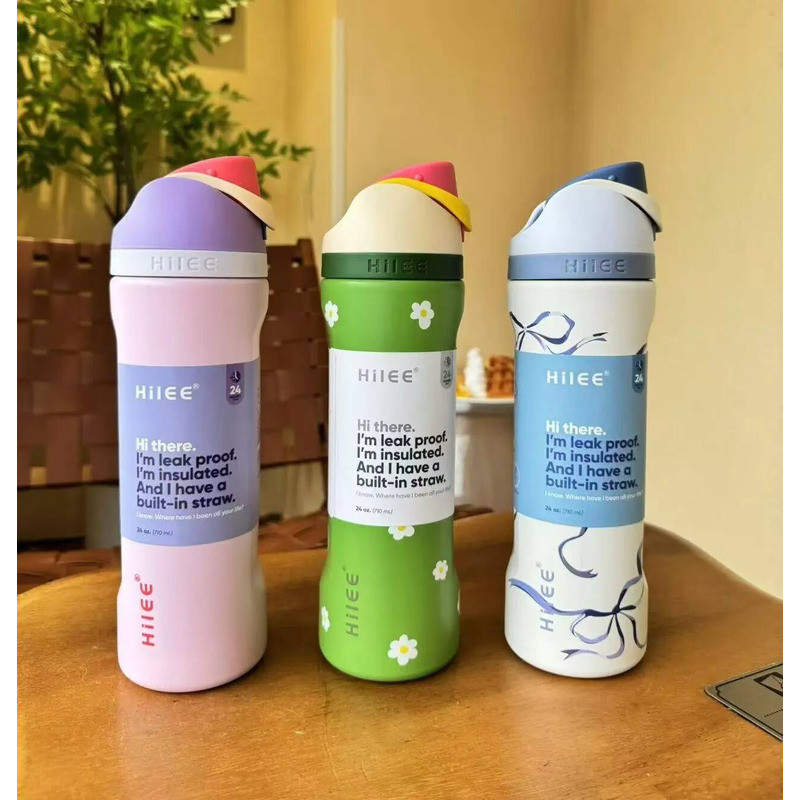 Hilee แก้วเก็บอุณหภูมิ 2In1 ดูด+ดื่มตรง แถมโบว์ฟรี! สีพาสเทลสุดคิวท์ กันรั่ว 360° สแตนเลสเกรดกา