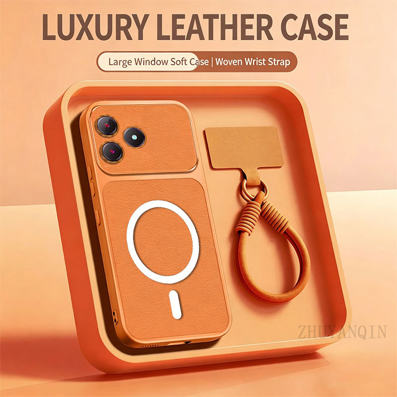 เคสสําหรับRealme C63 4G C61 แฟชั่นหนังการออกแบบหน้าต่างขนาดใหญ่ซิลิโคนป้องกันการตกเคสโทรศัพท์แบบนุ่ม
