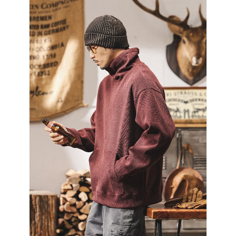 Gerino 2025 ฤดูใบไม้ร่วงฤดูหนาวสไตล์อเมริกัน 550g เสื้อคอเต่าหลวม Warm Maroon Mens Top