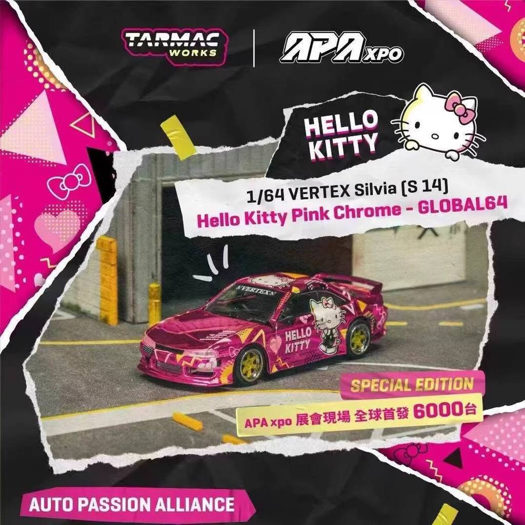 ยี่ห้อใหม่ของแท้พร้อมสต็อก TW 64 Nissan Siia S14 Hello Kitty Electroplating Powder Foshan Exhibition Alloy Car Model Edition