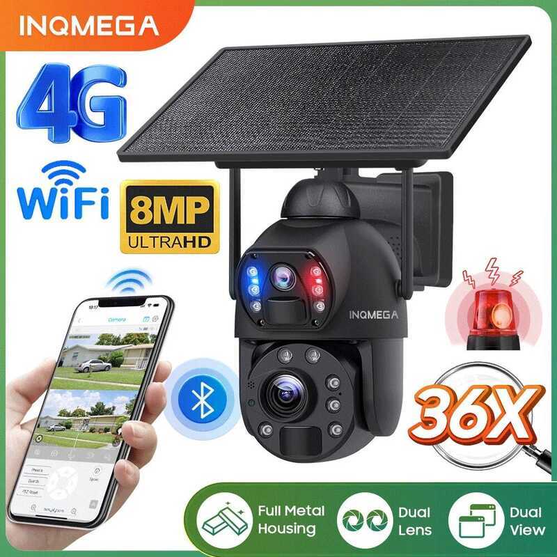 กล้องพลังงานแสงอาทิตย์ INQMEGA 8MP 4K 4G SIM ซูมออปติคอลและดิจิตอล 36 เท่า กล้องวงจรปิด WIFI สำหรับใ