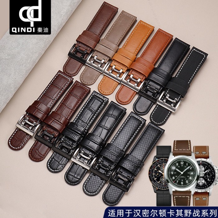 เหมาะสำหรับสายนาฬิกา Hamilton H760250 Aviation Field Hamilton สายนาฬิกาหนังไนลอนสำหรับผู้ชาย 22mm
