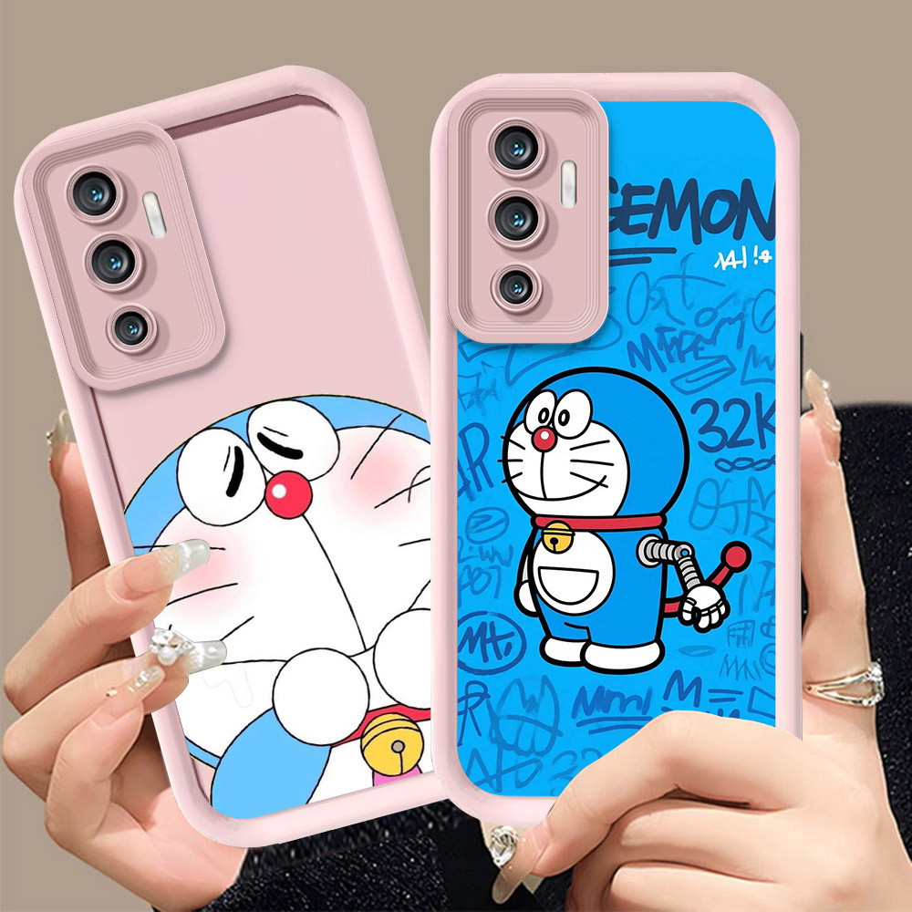 Q-27 Doraemon ขาวดำเคสโทรศัพท์หรับ VIVO IQOO V19 Y52 V23E Y72 V23 Y75 Y75S Z3 5G ปกสีชมพู