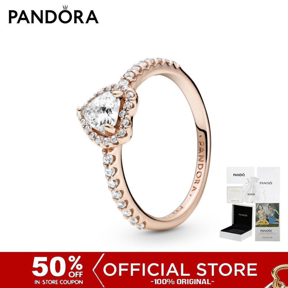 (ของแท้100%) Pandora Heart Pandora Rose Ring With Clear Cubic Zirconia เครื่องประดับ แหวน แหวนโรสโกล