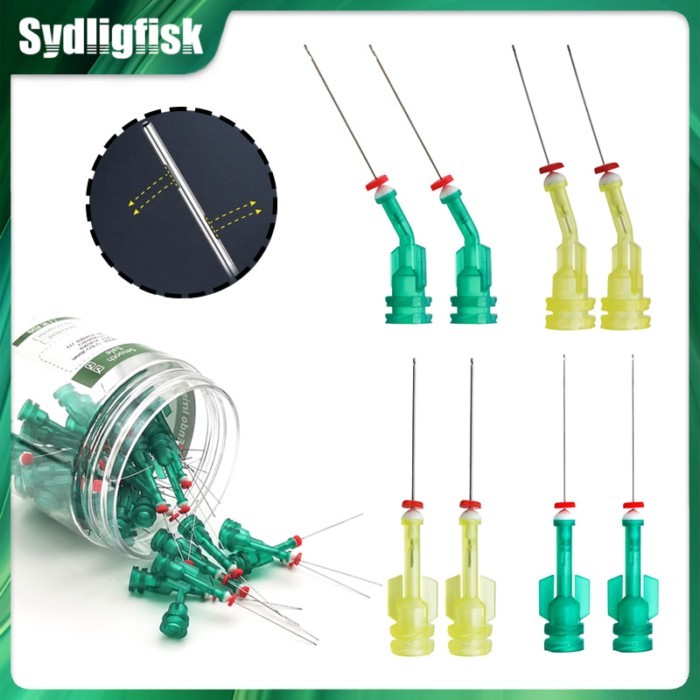 50Pcs Dental Irrigation Endo Needle Tip Curved Double Side Hole For Root Canal Cleaning Syringe Ant