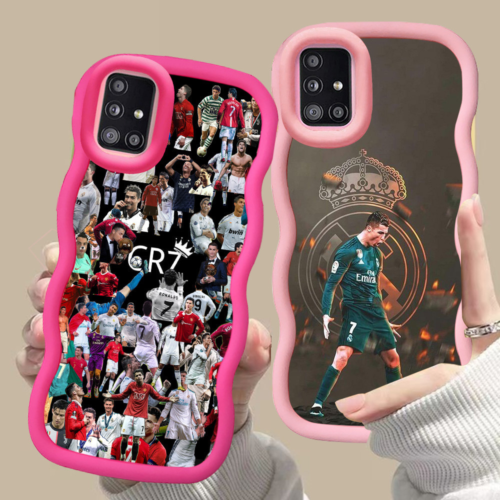 MERAH D-24 CR7 Ronaldo สีชมพูสีแดงปลอกสําหรับ Samsung A03S A51 A31 A03 A02S M02S F02S สีดํา