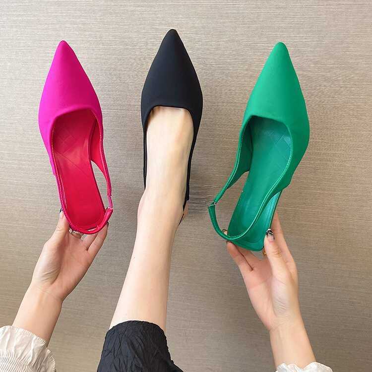 Z a Spring 2 0 4 Pointed Toe Stiletto รองเท้าส้นกลางกลับกระเป๋าที่ว่างเปล่า Cool High Green แฟชั่นผู