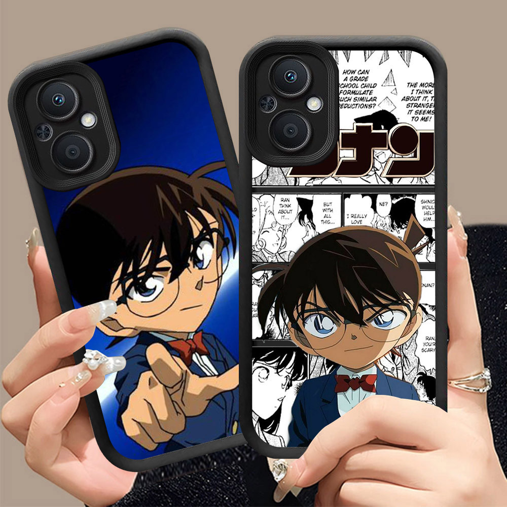 Q-22 Detective Conan ขาวดำเคสโทรศัพท์หรับ OPPO Reno A96 8 8Z A76 7 A36 7Z Lite Pro 5G ปกสีชมพู