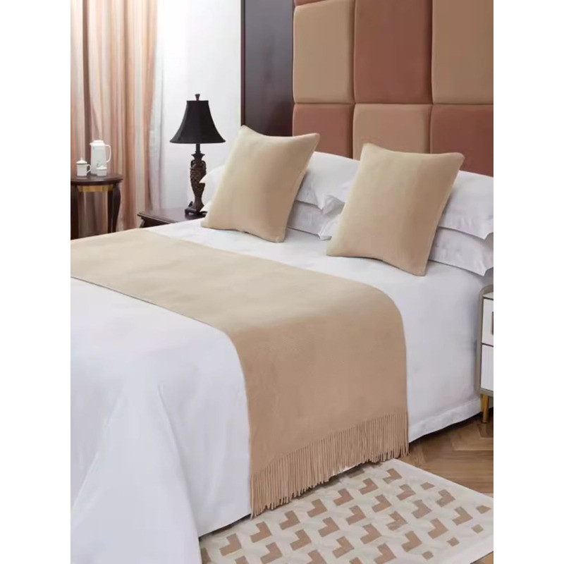 ☃ Luxury Hotel Grade Bed Scarf Tail Curtain Checks Pattern Home Use Bed Cover Blanket Geometric Pat