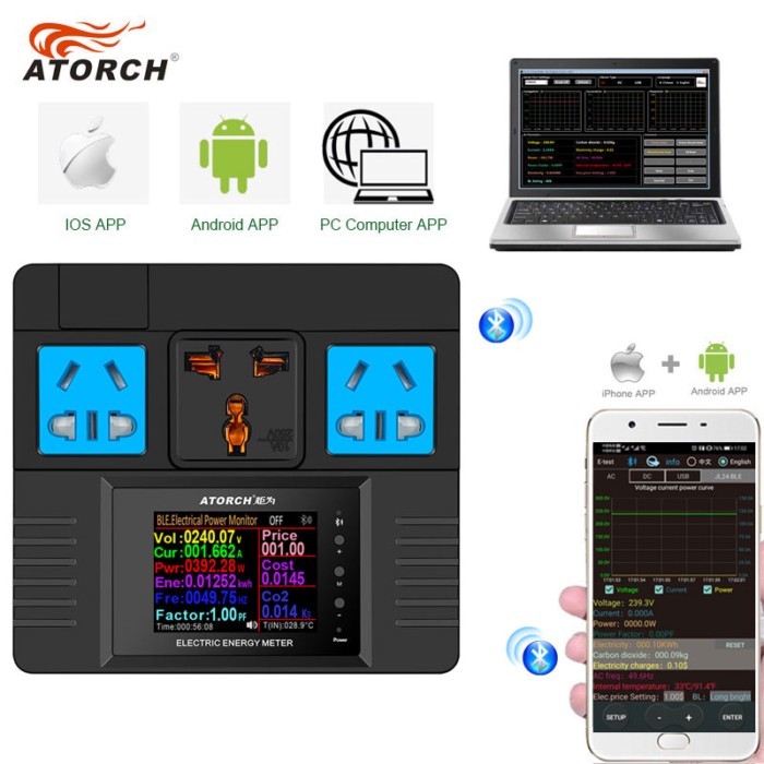 ATORCH AC85~265V Electricity Measure Smart Control Programmable Digital Display Household Socket Cr