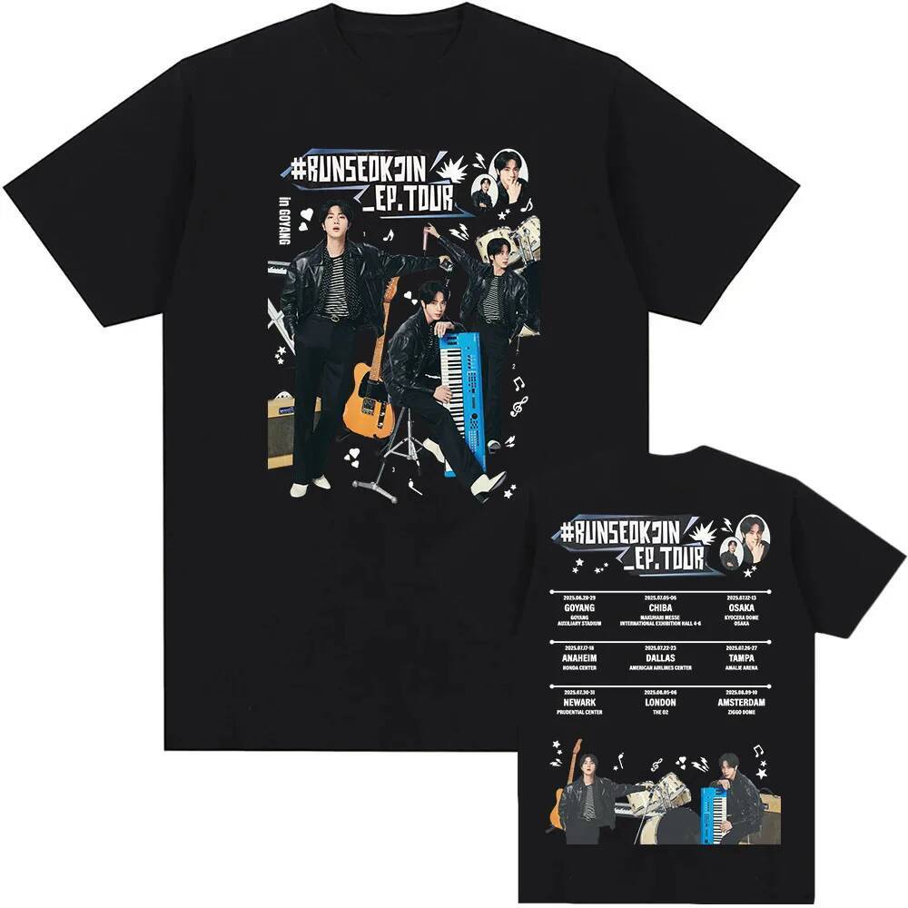 Jin RUNSEOKJIN EP TOUR 2025 เสื้อยืดนักร้องเกาหลีพิมพ์กราฟิกเสื้อยืดแขนสั้นผ้าฝ้ายฤดูร้อน T เสื้อสํา