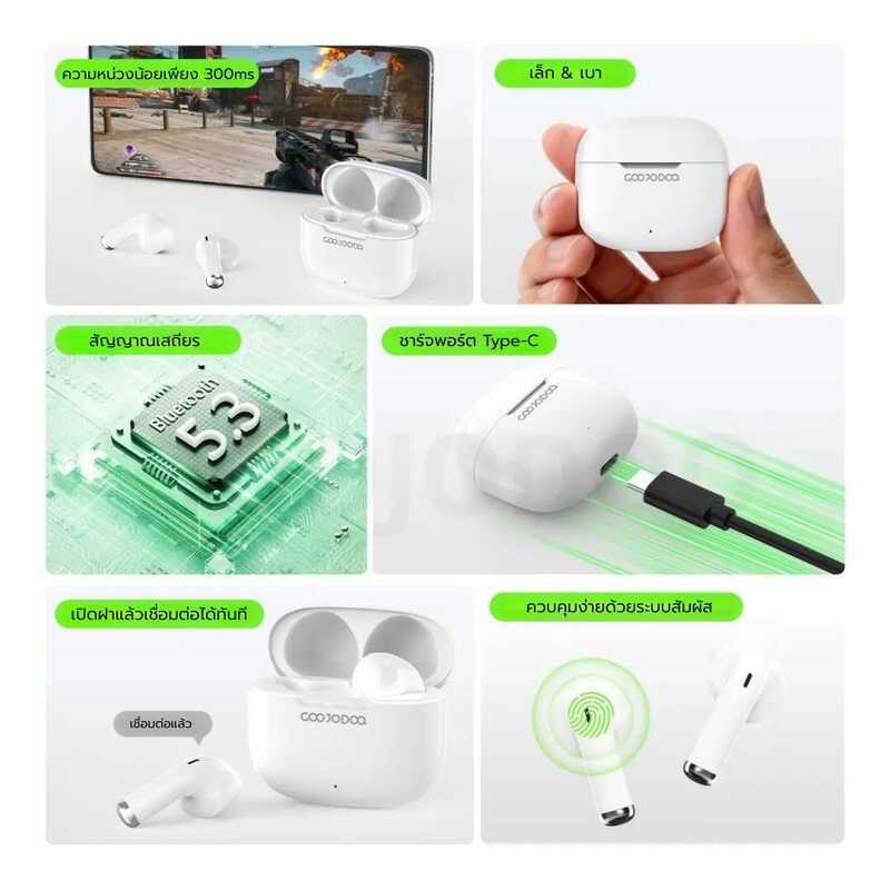 GOOJODOQ J237 หูฟังบลูทูธ หูฟัง Bluetooth 5.3 Ipx5 ไมโครโฟนในตัว หูฟังไร้สาย สมาร์ททัช Type C