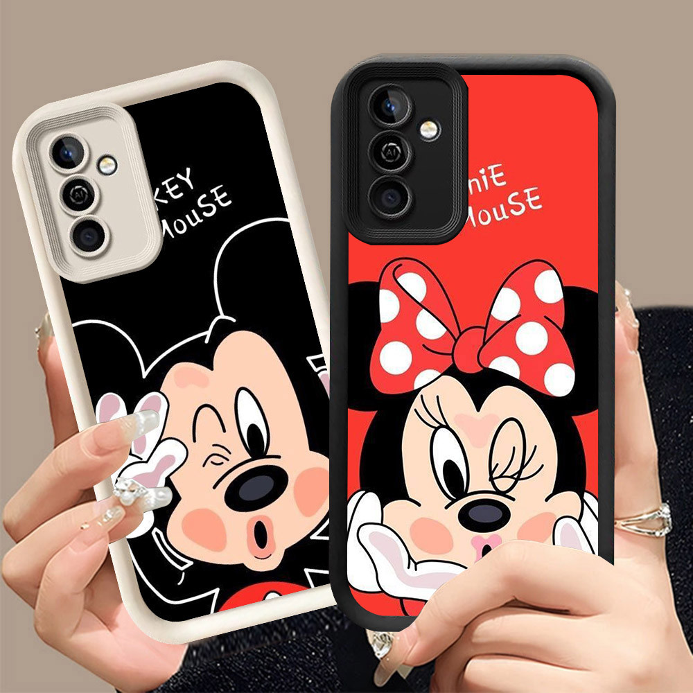 Q-15 Mic_key ขาวดำเคสโทรศัพท์หรับ Samsung A54 A56 A36 A37 A55 A35 A16 5G ปกสีชมพู