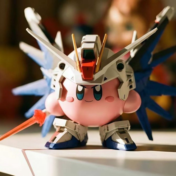Kirby Freedom Gundam Crossover Mini Figure Beam Saber Wing Armor เดสก์ท็อปเครื่องประดับเกม Merchands