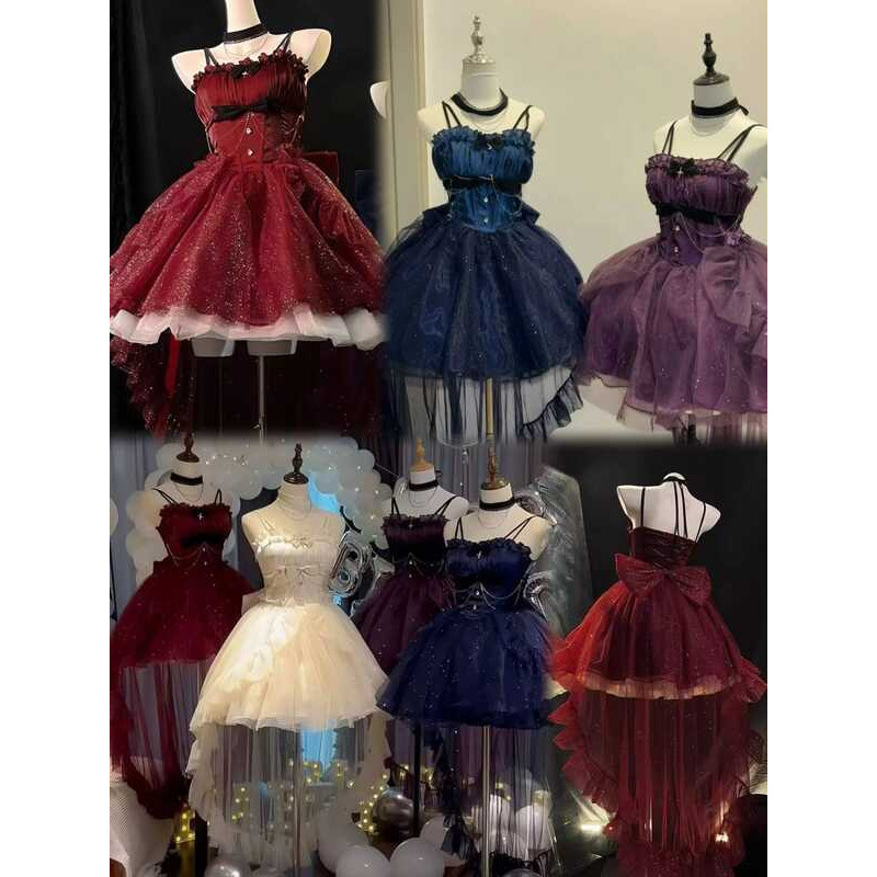 Gothic Y2k Sling Dress Women Harajuku Retro Tulle Ruffles Trim Christmas Party Outfit Grunge Aesthet