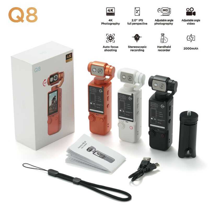 Q8 Pocket Sports 4K HD Mini Handheld Camera กล้องกลางแจ้ง Autofocus Conference Recording