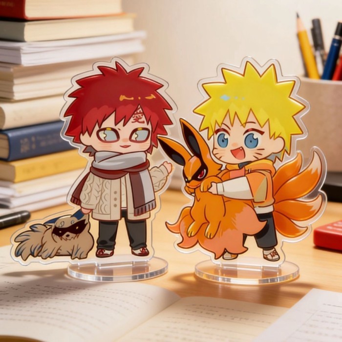 Naruto Chibi อะคริลิค Uzumaki Naruto Gaara ชุดฤดูหนาวน่ารักอะนิเมะตกแต่งโต๊ะสะสม