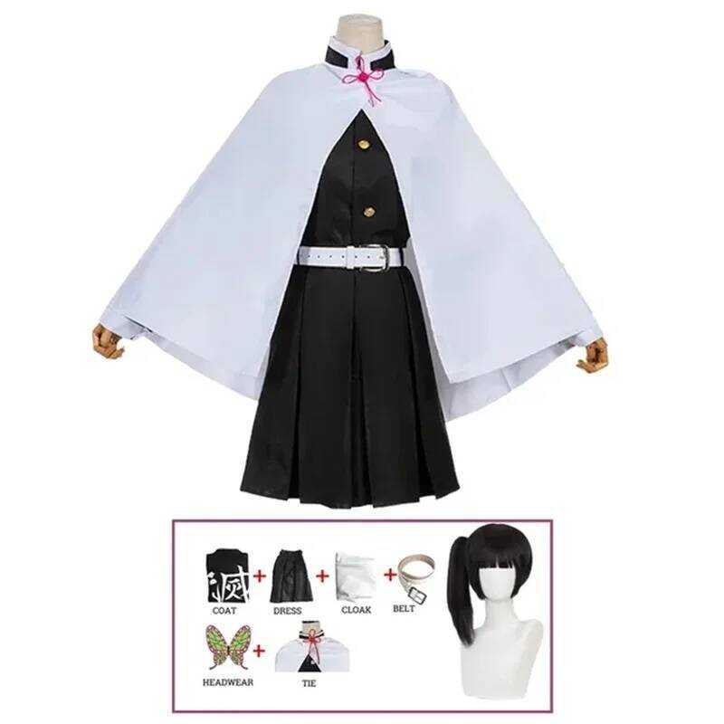 Anime Demon Slayer Kimetsu No Yaiba Woman Kimono Tsuyuri Kanao Cosplay Costume Butterfly Headdress