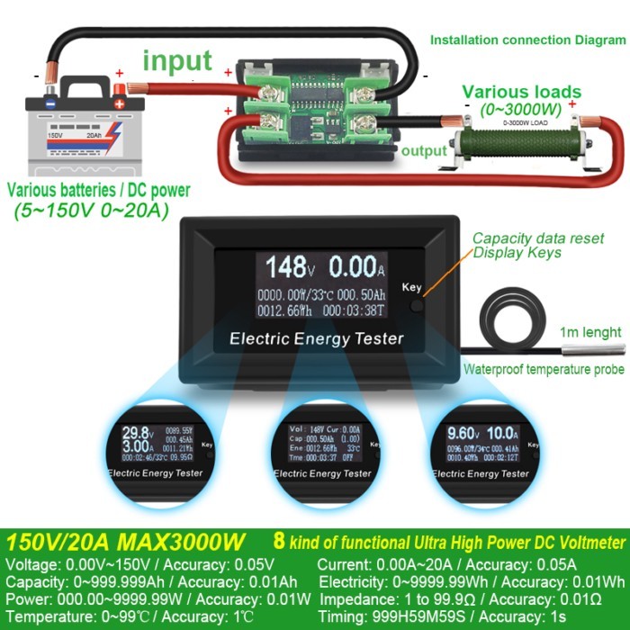 ATORCH DC Current Meters Digital Voltmeter Ammeter Voltage Amperimetro Wattmeter Volt Capacity Test
