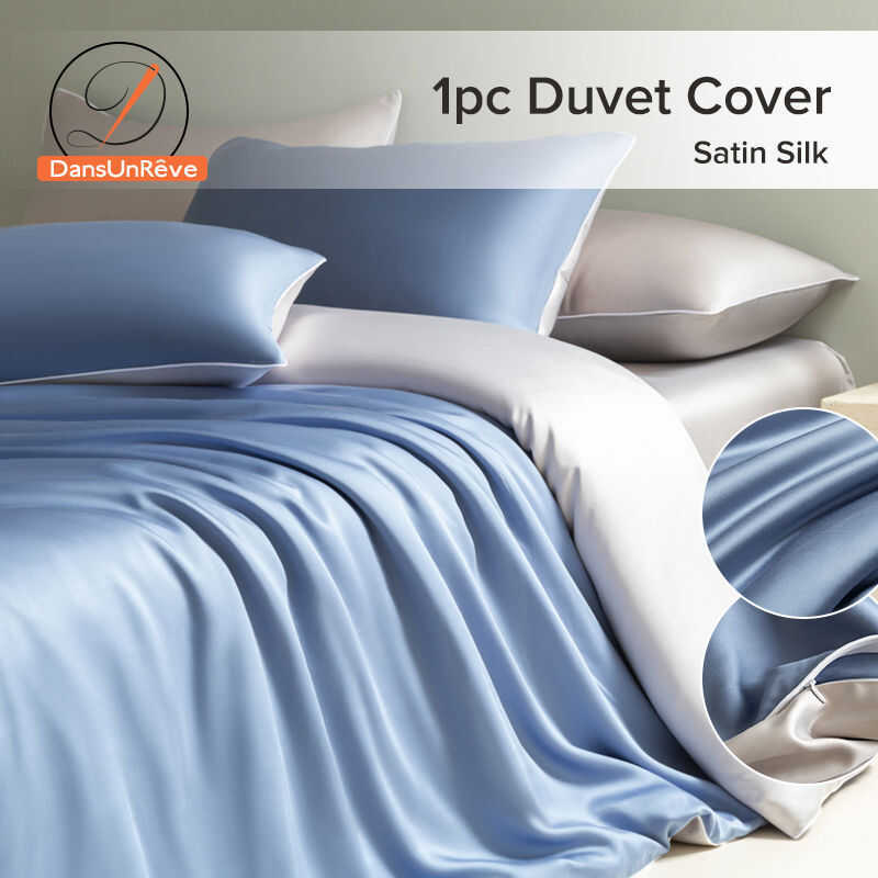 Dansunreve 1pc Satin Silk Quilt Cover Ice Cooling Duvet Cover Grey/Green Plain Breathable Smooth Co