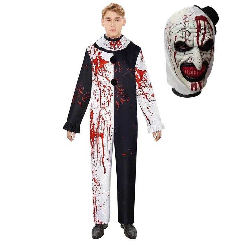 C Men Halloween Costumes Art The Clown Cosplay Costume Movie Terrifierr 2 Bloody Jumpsuit Male Jump