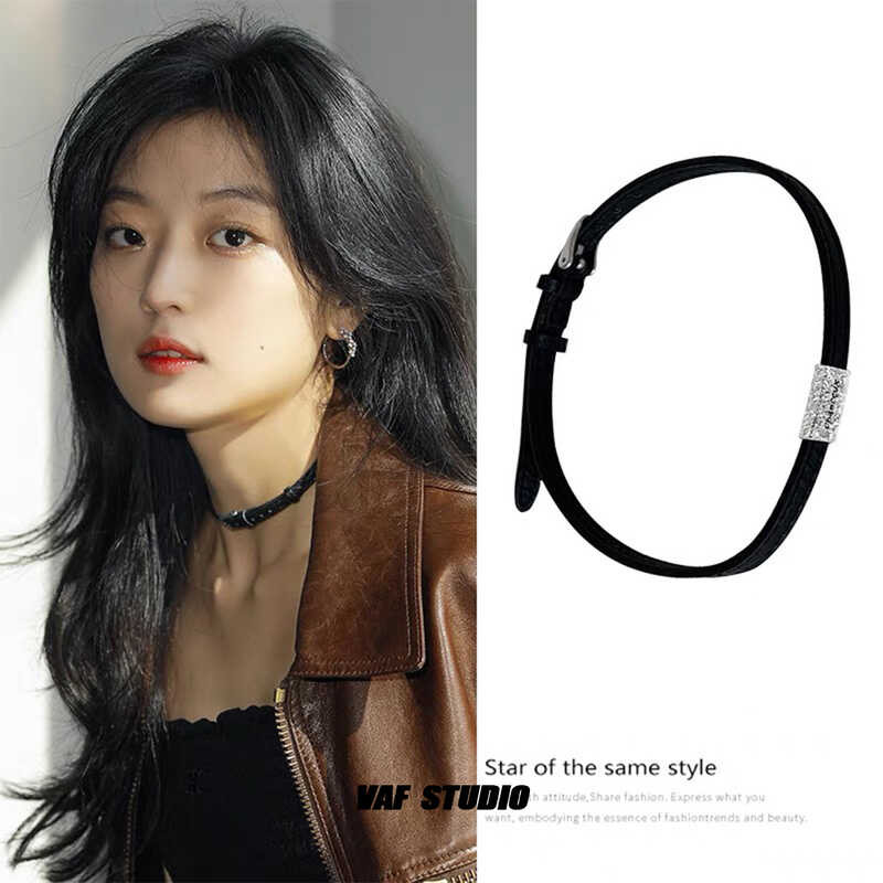 VAF Fireworks People Sun Qiantao Shuna สร้อยคอสไตล์เดียวกันหนังสีดําคอสั้น Donut Cool สไตล์ที่ไม่ซ้ํ