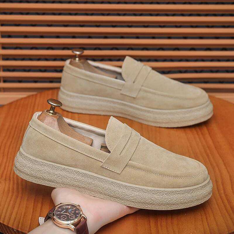 C Fashion Men Suede Loafers Comfortable Man Casual Lightweight Slip On Walking Sneakers Platform Br