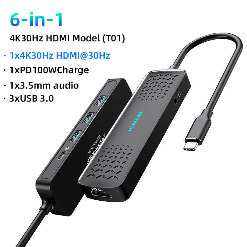 Typ ec Docking Station 6 in 1 US B to H DMI Audio Expansion Connector 3. 0ตัวแยก