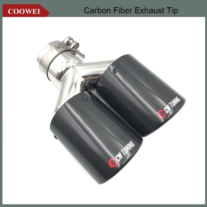 1Pcs ID: 63MM OD: 101MM Universal Dual Exhaust Tip Glossy Carbon Fiber + Stainless Steel Muffler Pi