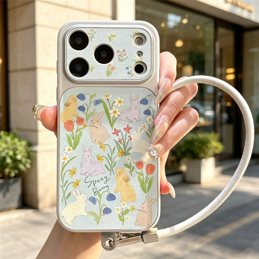 สําหรับ OPPO Reno 15 14 Pro 15F 14F 13F 12 11 A53S Bunny เคสโทรศัพท์สีขาวเชือกเส้นเล็กกรอบเงินกล้องข