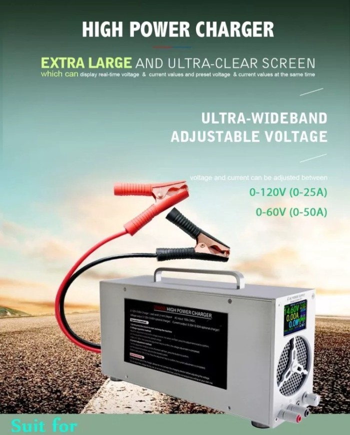 36V/48V/120V 25A LiFePO4 Battery Charger  Adjustable V/A, 60V 50A Adapter for Li & Lead-Acid