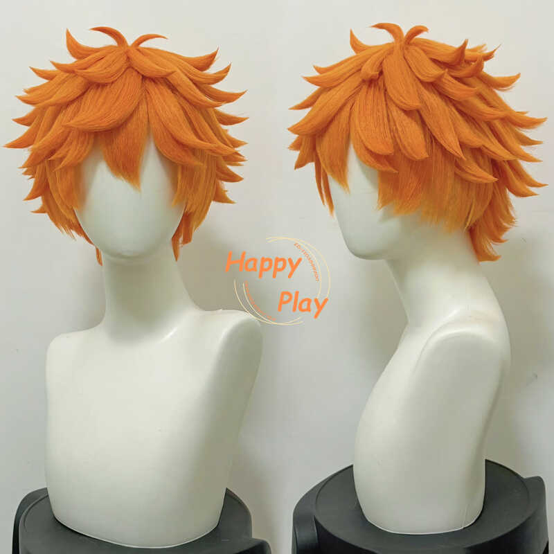M Synthetic Hair Shoyo Hinata Short Orange Fluffy Anime Cosplay Wigs Heat Resistant Wig