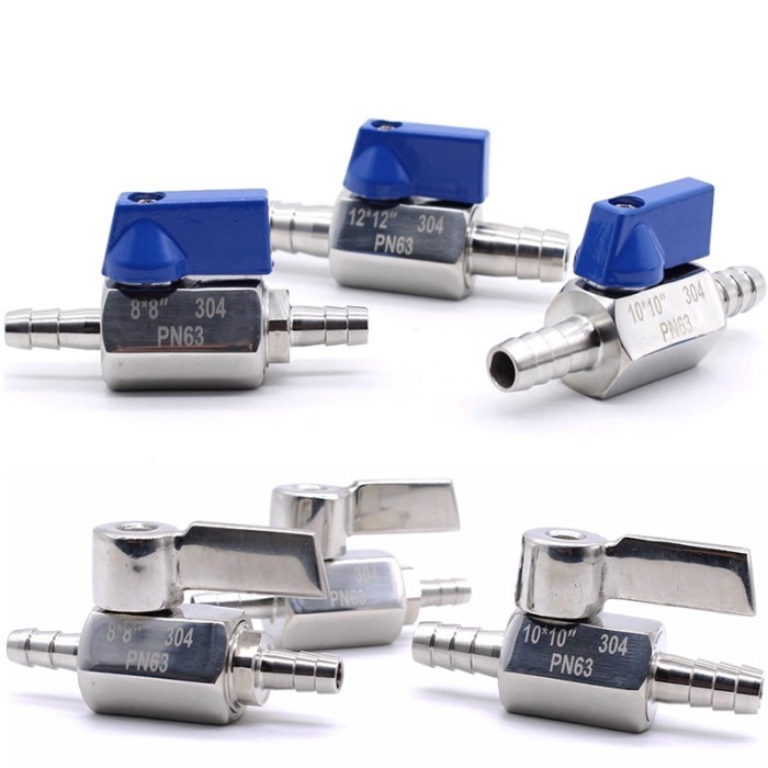 Blue Silver MINI Ball Valve Stainless Steel 7mm 8mm 10mm 12mm Pagoda Adapter 304 Hardware 2 Way Gas