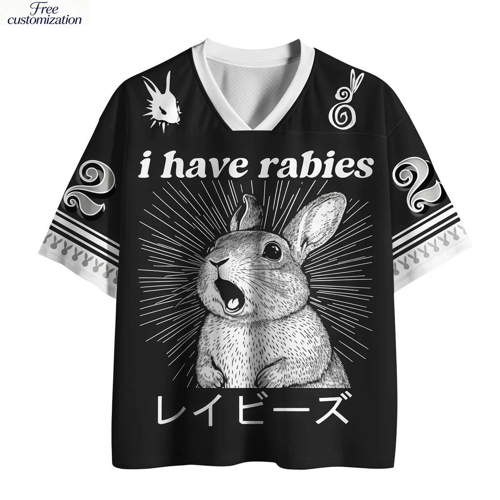 Unisex 3D พิมพ์ Seaming กระต่าย Rabies V คอตาข่าย Jersey Breathable ฤดูร้อนตลก Street สไตล์ Comfy Ca